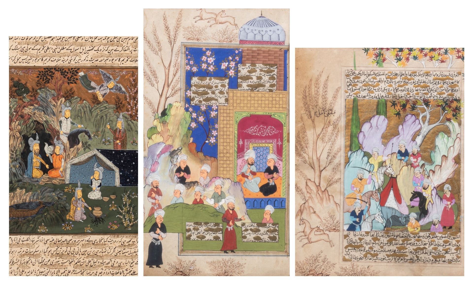 A collection of three Persian gouache drawings, 19thC, ca. 25 x 15 cm