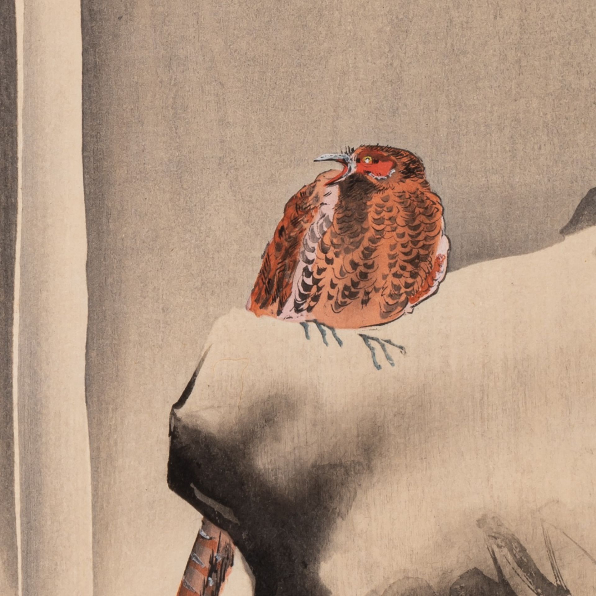 Two woodblock prints by Koson Ohara of birds, ca. 1920, 34 x 47,5 cm / 37 x 19,5 cm - Bild 4 aus 10