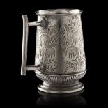 A Japanese inspired silver-plated beaker with handle, no visible maker's marks, reg. no. 2220, ca 18