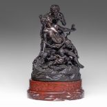 Clodion (178-1814), bacchanal scene, dark patinated bronze on a Rouge Napoleon marble base, H 60 cm