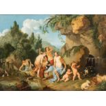 The bathing Venus and her entourage, French School, 18thC, oil on panel, 54,5 x 76 cm