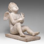 Attrib. to Bertel Thorvalsden (1770-1844), marble sculpture of a winged Cupid, Italy, 19thC, H 49,5