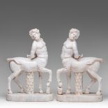 A fine pair of Italian Carrara marble Furietti centaurs, H 50 cm