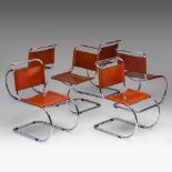 A set of six MR10 Sled chairs by Ludwig Mies van der Rohe for Fasem, 1983 edition, H 85 - W 50 cm