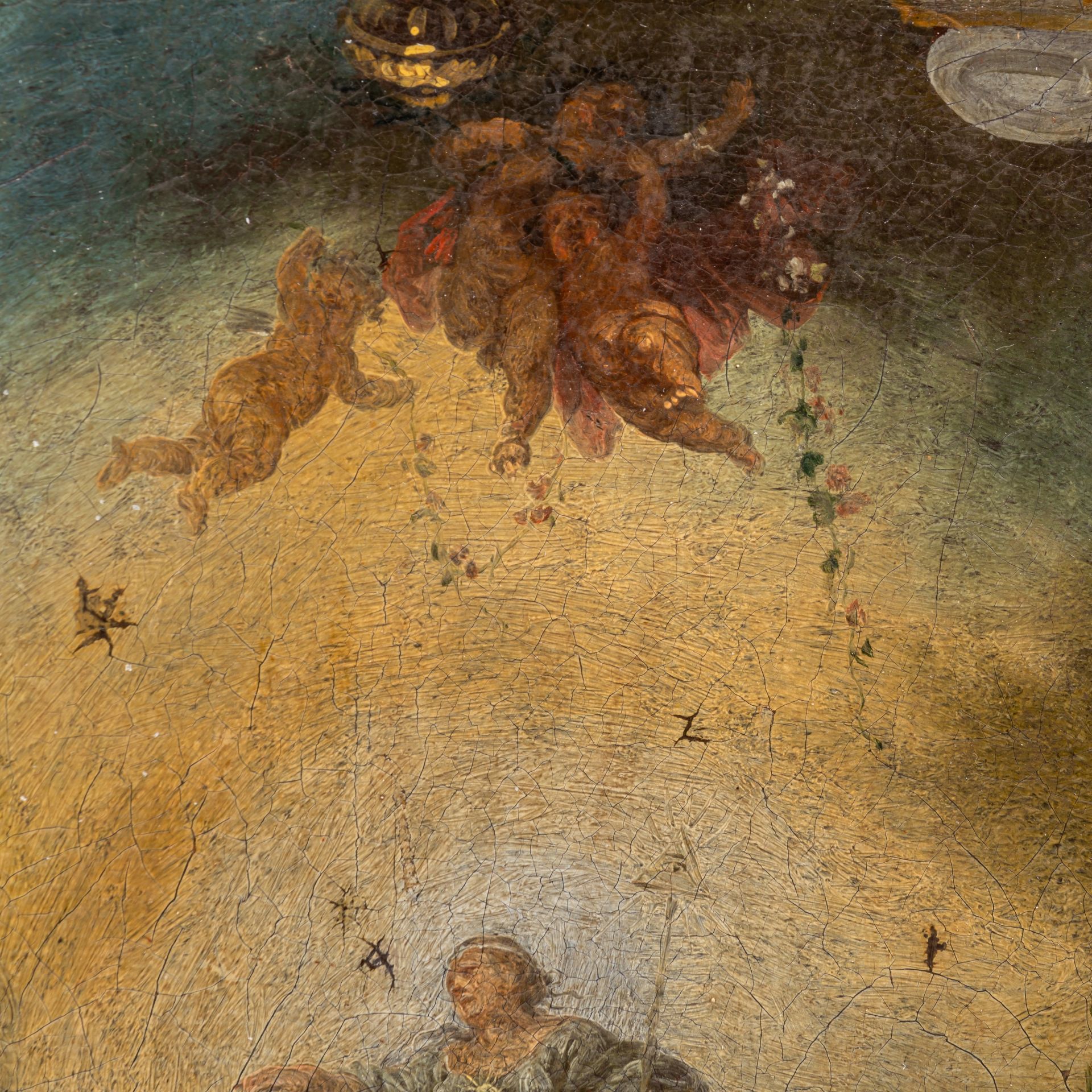 A (preparatory) oil sketch of a ceiling decoration depicting time unveiling truth, late 17thC, 26 x - Bild 5 aus 5