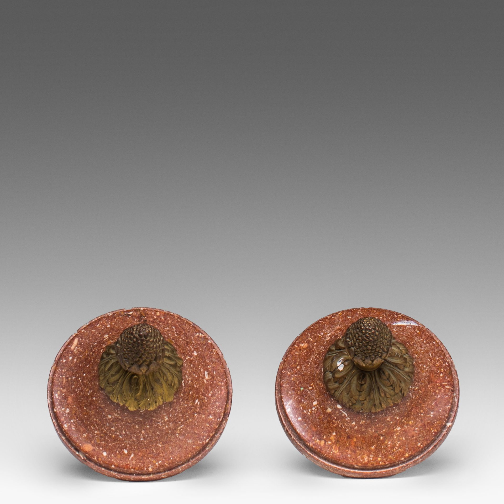 A pair of Neoclassical gilt bronze-mounted porphyry cassolettes, 19thC, H 35 cm - Image 6 of 8