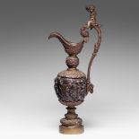 A Renaissance Revival patinated bronze ewer, decorated with putti, H 83 cm