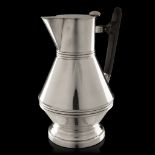 A silver-plated water jug, with an ebonised wooden handle and ivory knob, marked M & W for Mappin &