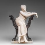 Antonio Frilli (c.1860-1920), seated classical beauty, Carrara marble and bronze, H 32 cm