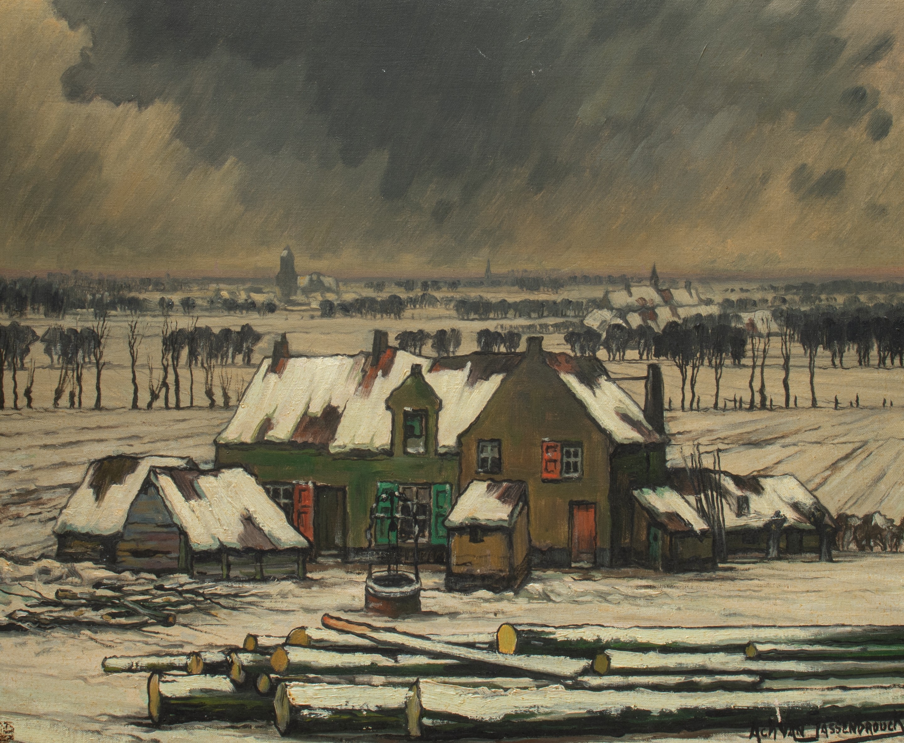 Achiel Van Sassenbrouck (1886-1979), winter view, oil on canvas 50 x 60 cm. (19.6 x 23.6 in.), Frame