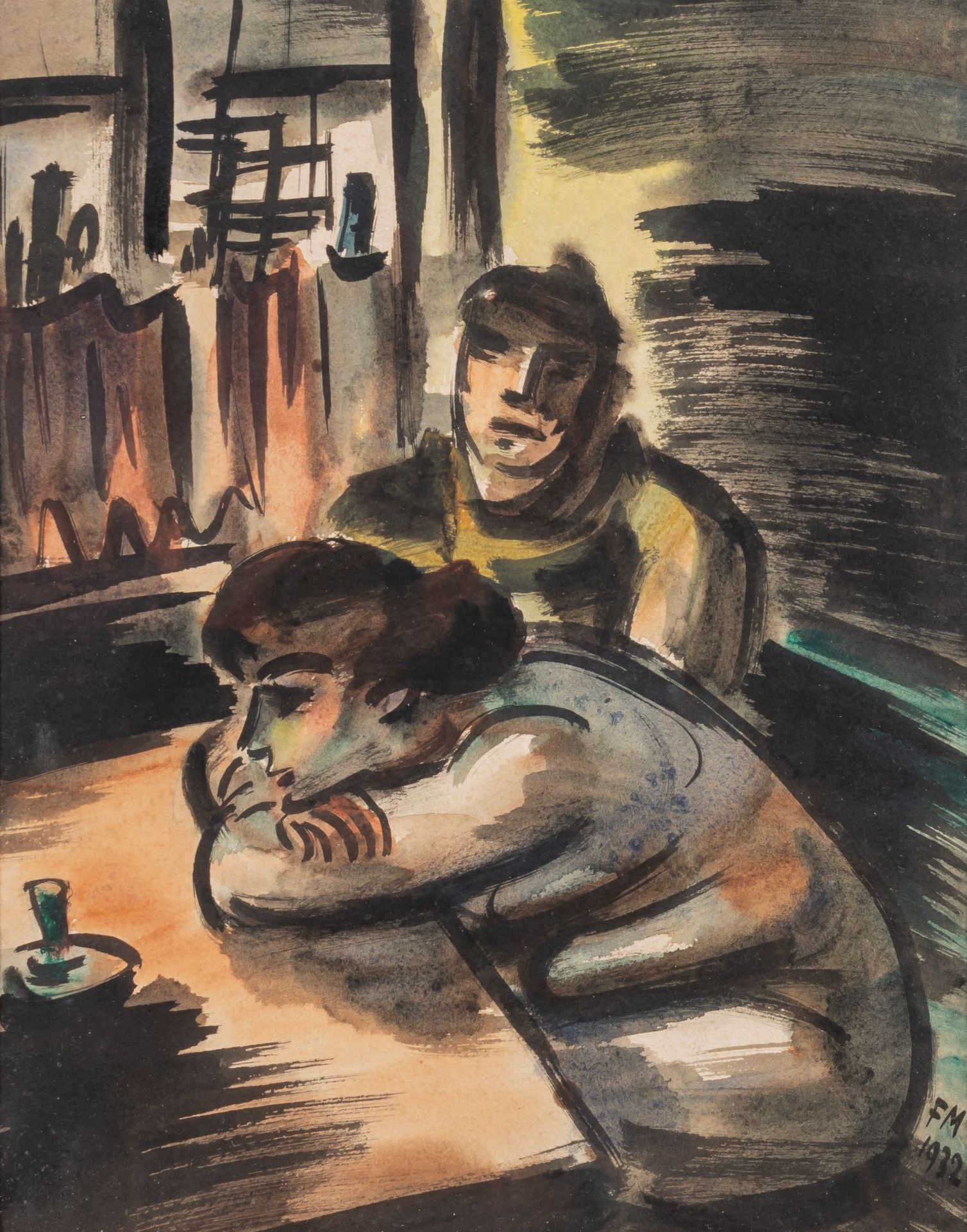 Frans Masereel (1889-1972), cafe scene, 1932, ink and watercolour on paper, 24 x 31 cm