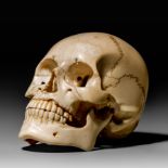 An ivory 'memento mori' skull, 19thC, D 12,7 - W 7,5 cm - 552 g (+)