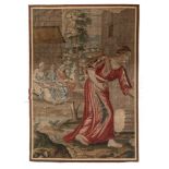 A fragment of a 17th/18thC wall tapestry, depicting Circe and the three fates, H 211 x W 149 cm