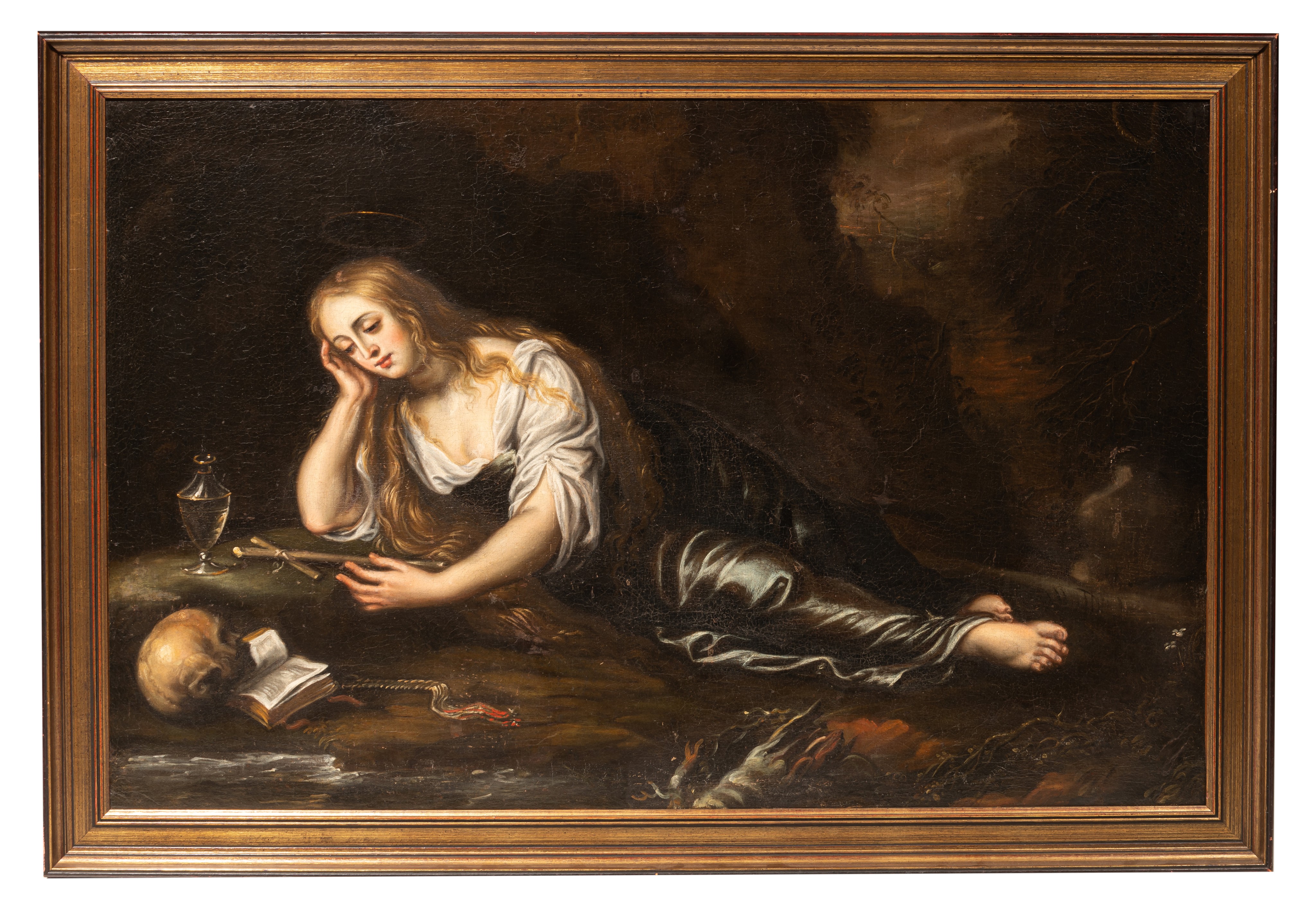 The penitent Mary Magdalene, 17thC, oil on canvas 85 x 130 cm. (33.4 x 51.1 in.), Frame: 98 x 143 cm - Image 2 of 6