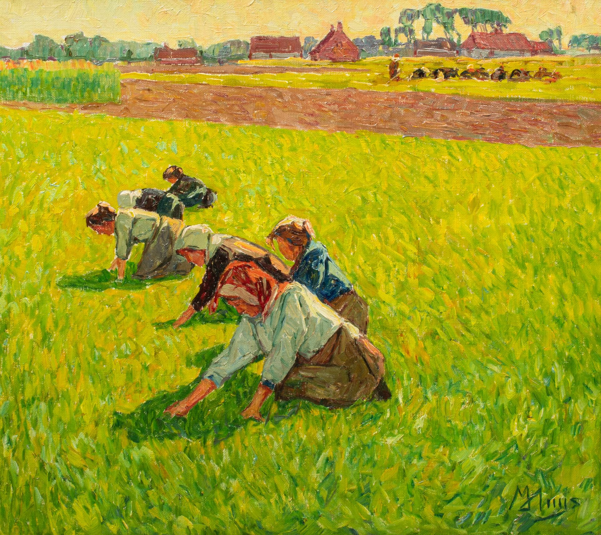 Modest Huys (1874-1932), 'De Vlaswiedsters No III, Wacken', 1924, oil on canvas, 45 x 50,5 cm