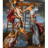 Attrib. to Daniele da Volterra Ricciarelli (1509-1566), the descent from the cross, oil on canvas 49