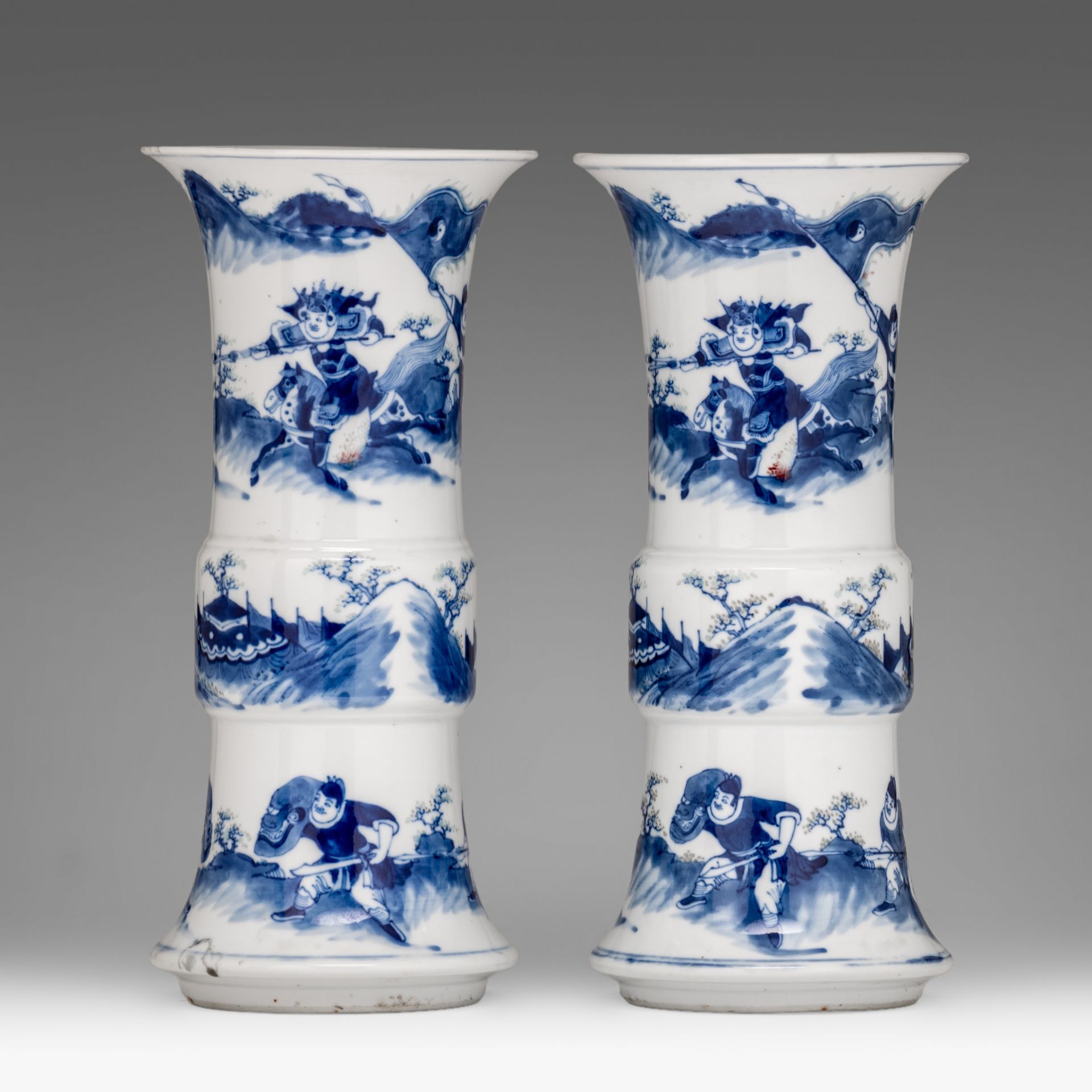 A similar pair of Chinese copper-red and underglaze blue gu vases, H 30 cm - Image 10 of 13