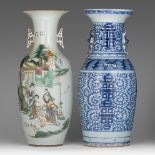 A Chinese famille rose 'Figural' vase, the back with a signed text, Republic period, H 58,5 cm - add