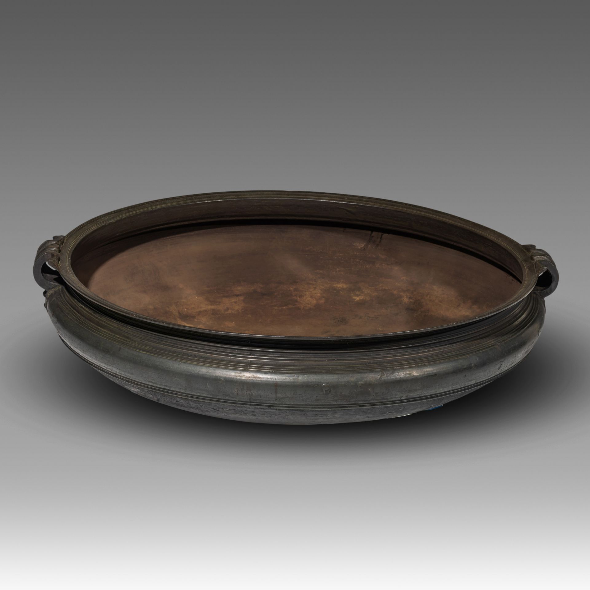 A large Indian bronze temple bowl, late 19thC, dia 103 cm - Image 7 of 7