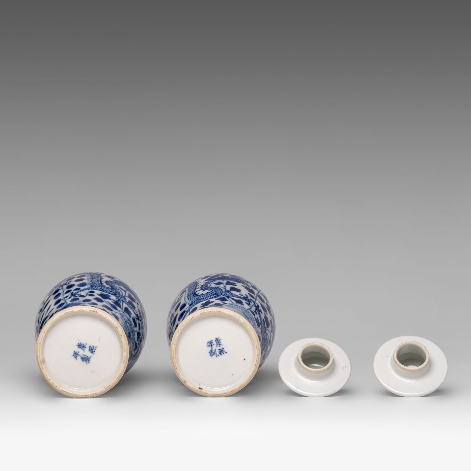 A small collection of Chinese blue and white lidded vases, 19thC, H 27 cm - added six Japanese Arita - Image 15 of 15