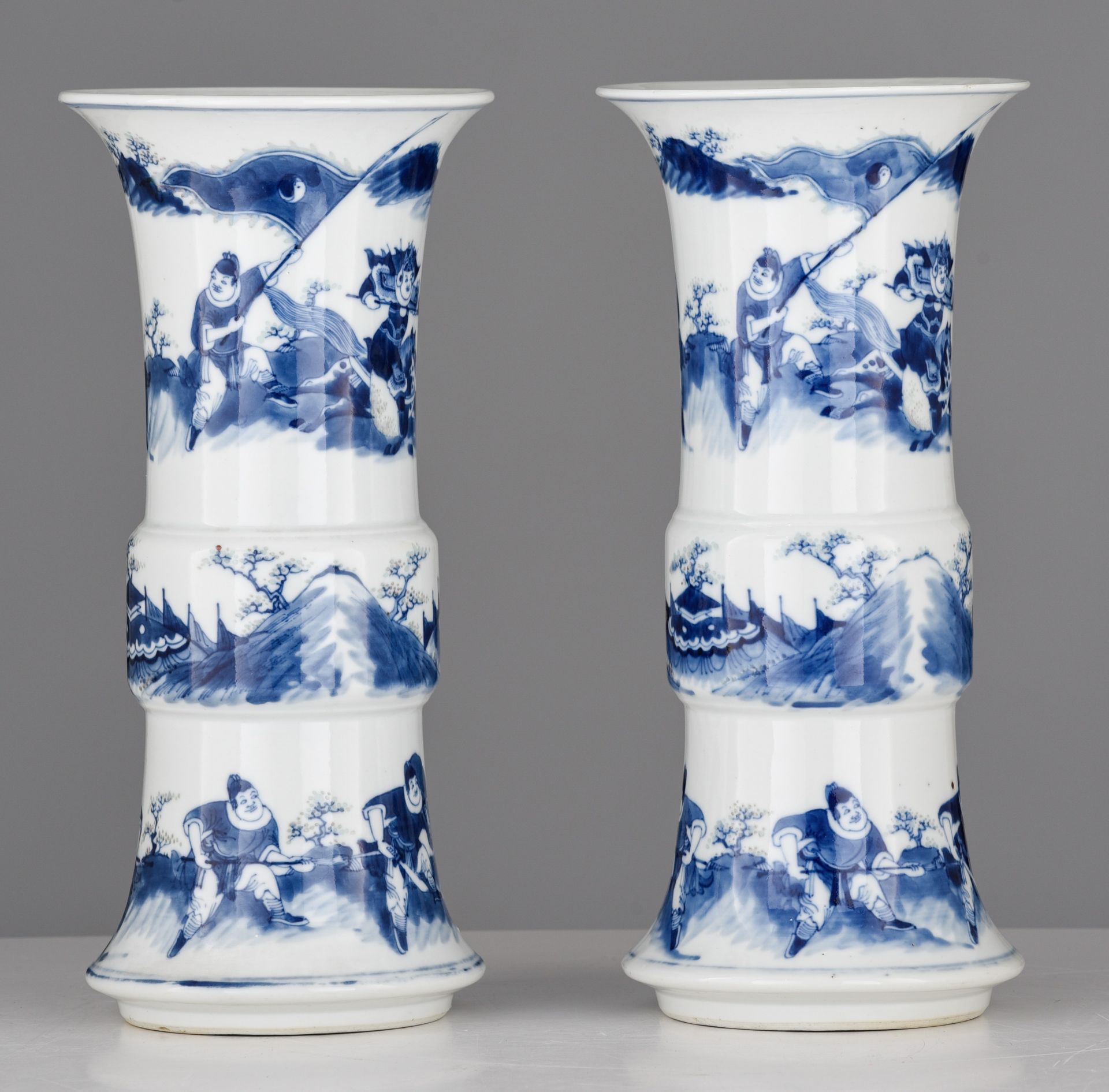 A similar pair of Chinese copper-red and underglaze blue gu vases, H 30 cm - Image 4 of 13