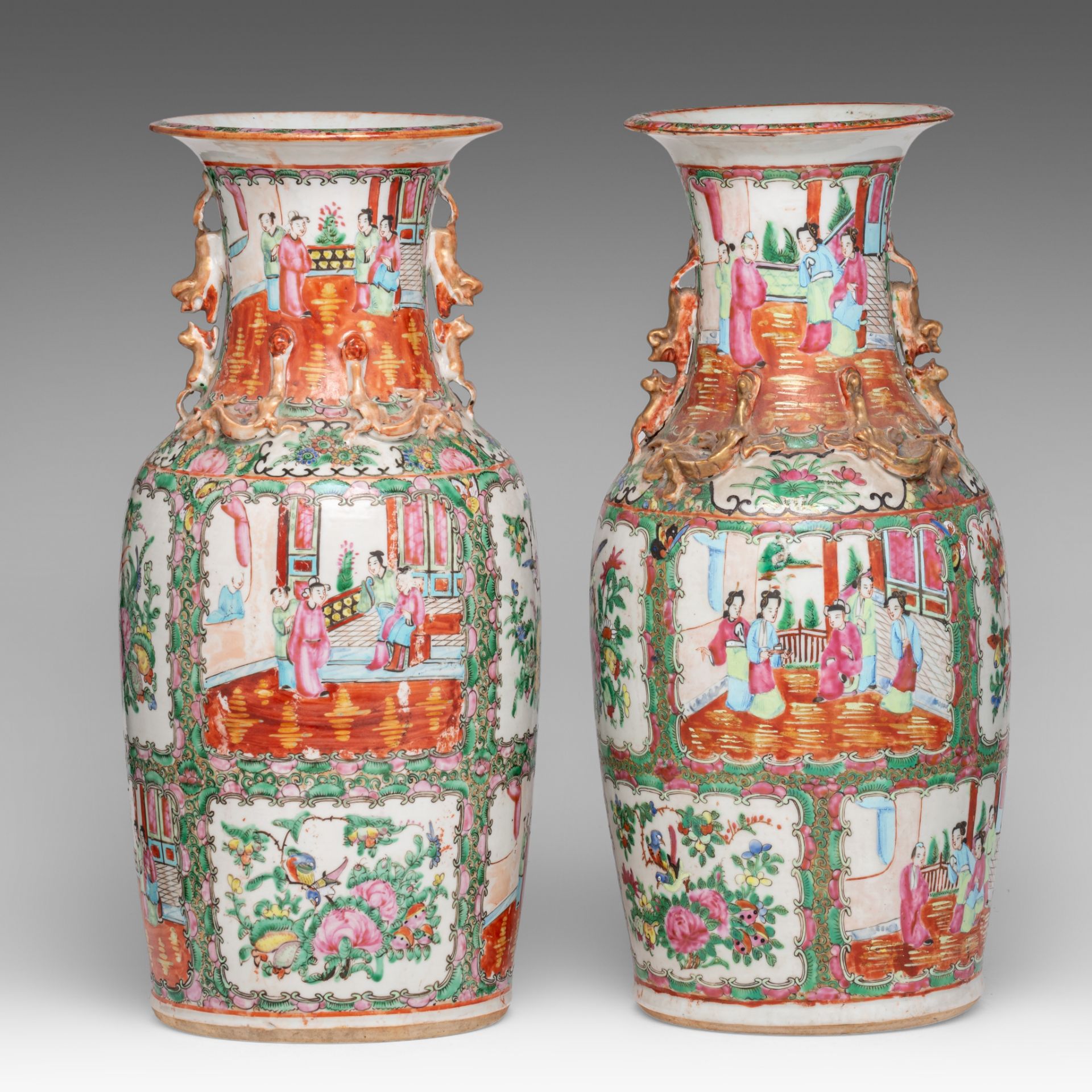 Four Chinese Canton famille rose vases, 19thC, H 44 cm - Bild 2 aus 13