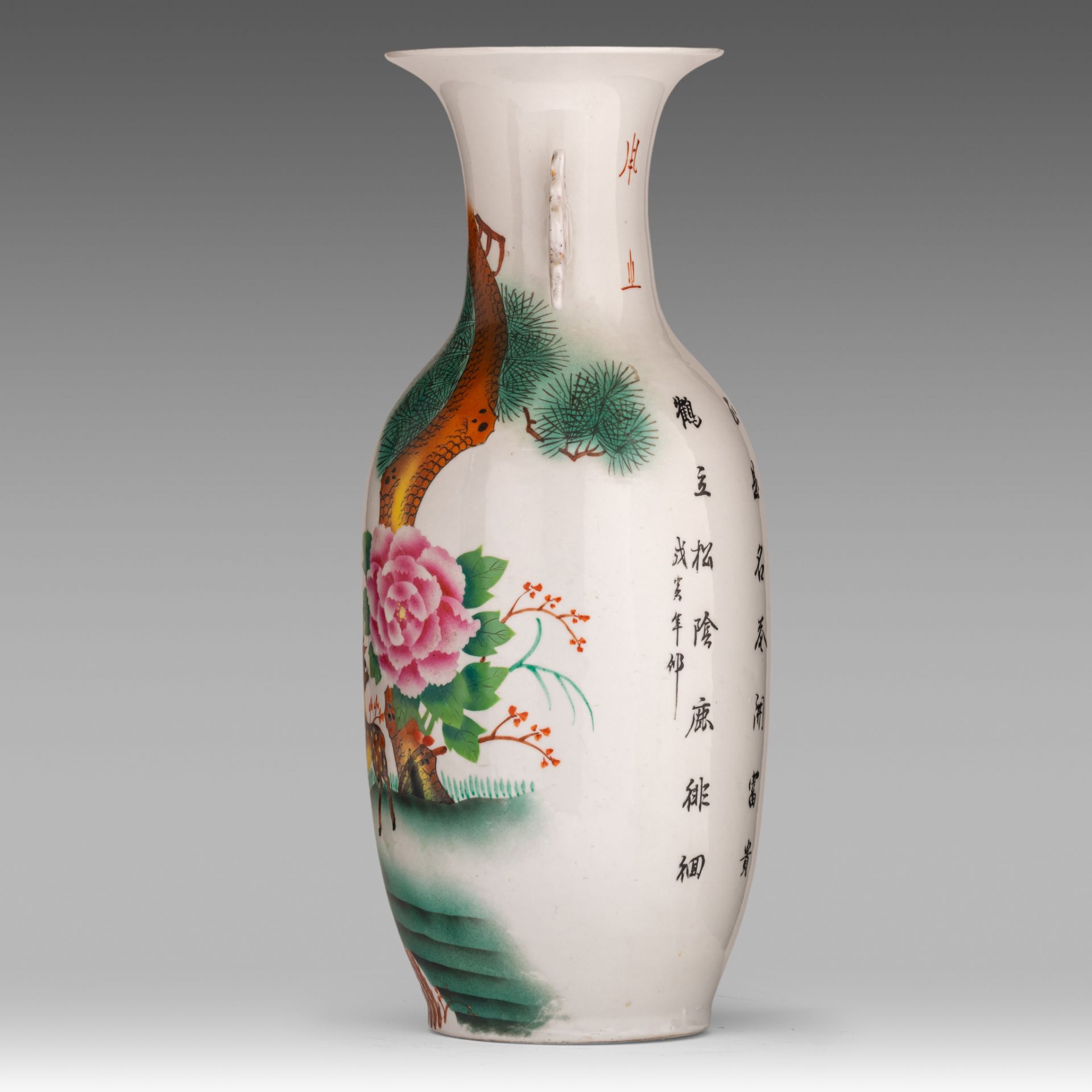 Three Chinese famille rose vases, with a signed text, Republic period/ 20thC, H 54,5 - 57,5 cm - Bild 9 aus 19