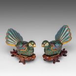 A pair Chinese cloisonne enamelled bronze figures of pheasants, Republic period, H 10 - L 18 cm