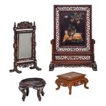 A collection of Chinese table screens and stands, 19thC, tallest H 59 - 34,5 x 43,5 cm