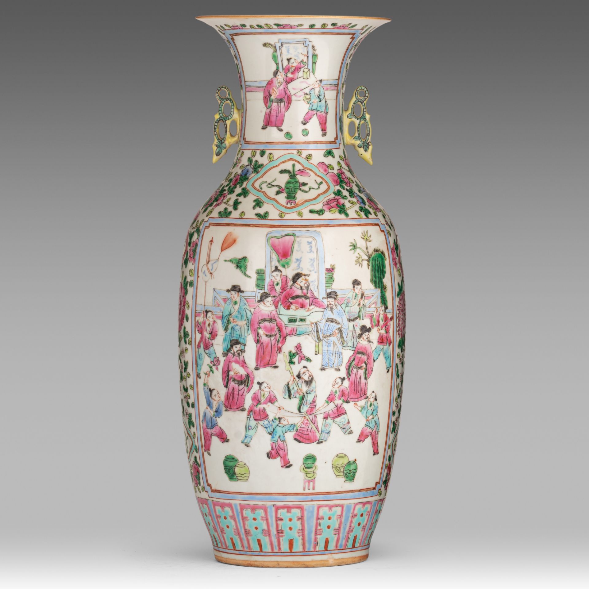 Three Chinese famille rose vases, with a signed text, Republic period/ 20thC, H 54,5 - 57,5 cm - Bild 2 aus 19