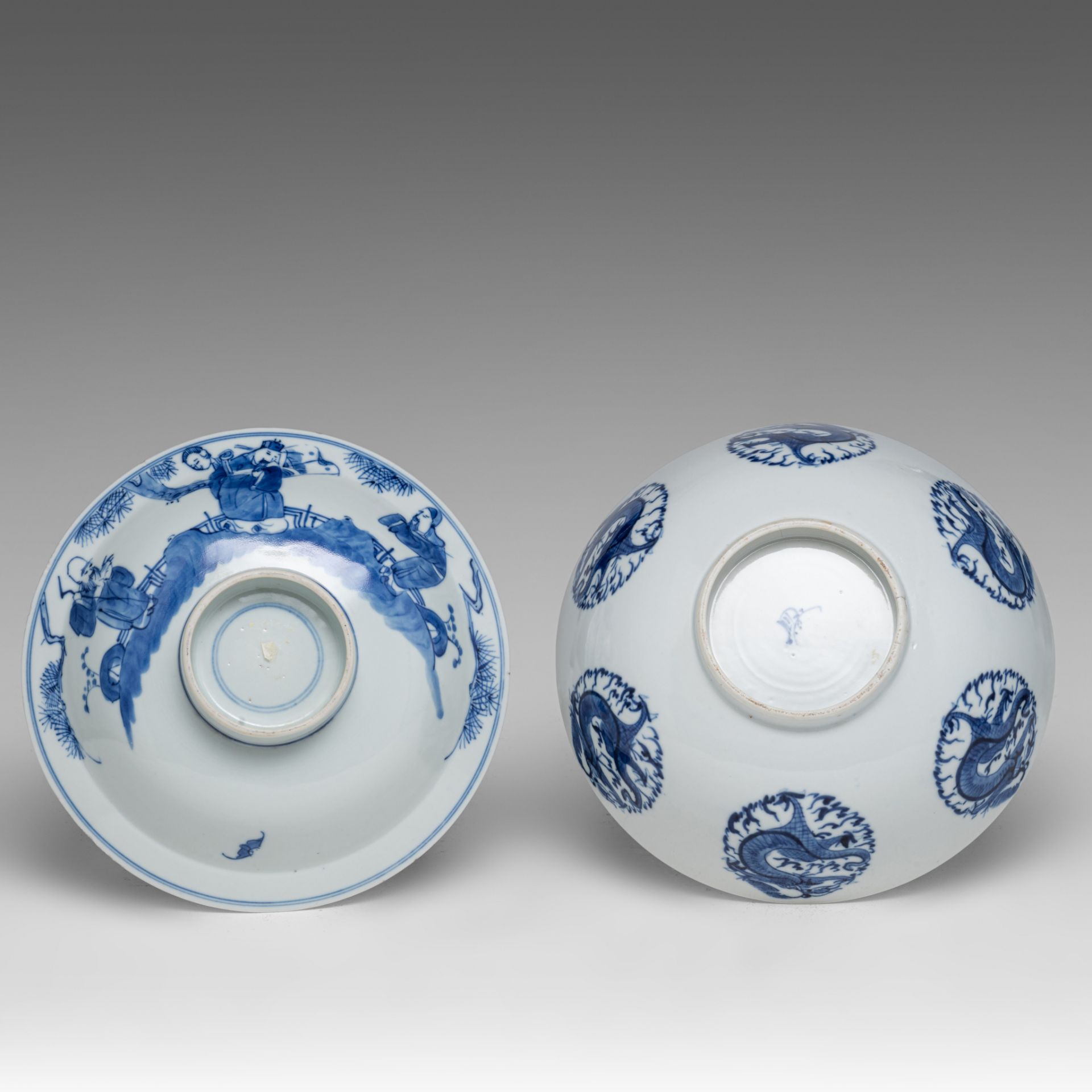 A collection of Chinese blue and white bowls and a pair of celadon vases, late 19thC/Republic period - Image 2 of 19