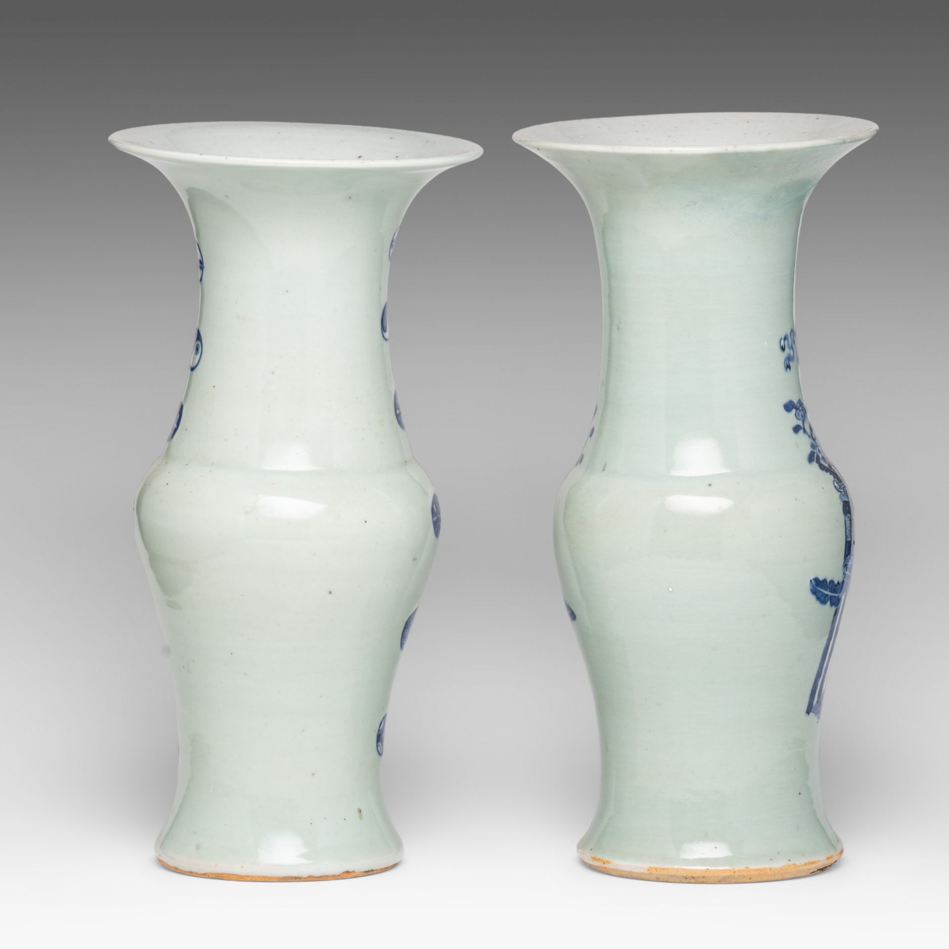 A Chinese famille rose vase, signed text, Republic period, H 57 cm - and a pair of celadon ground ye - Bild 10 aus 13