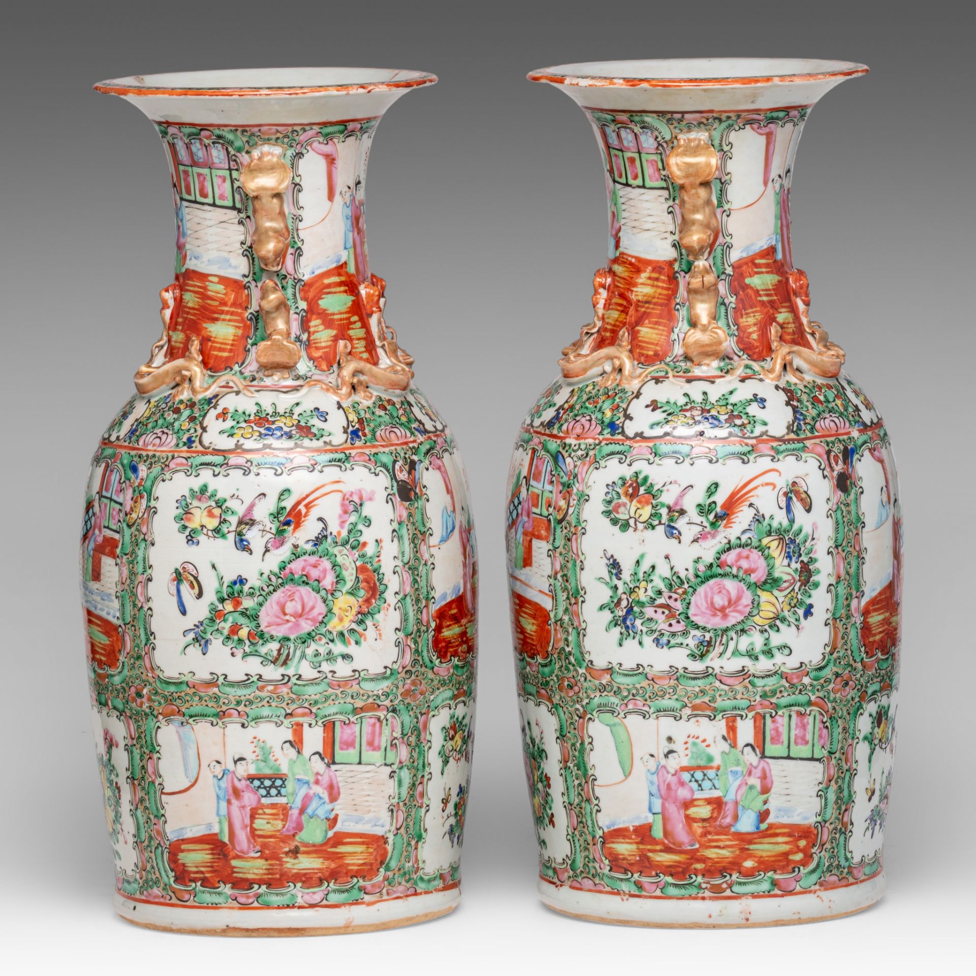 Four Chinese Canton famille rose vases, 19thC, H 44 cm - Bild 9 aus 13