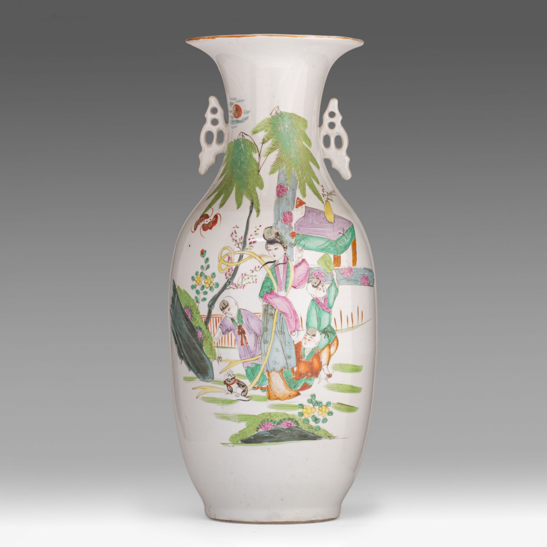 Three Chinese famille rose vases, with a signed text, Republic period/ 20thC, H 54,5 - 57,5 cm - Bild 14 aus 19