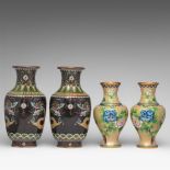 Two pairs of Chinese cloisonne enamelled vases, 20thC, H 30,5 - 37,5 cm