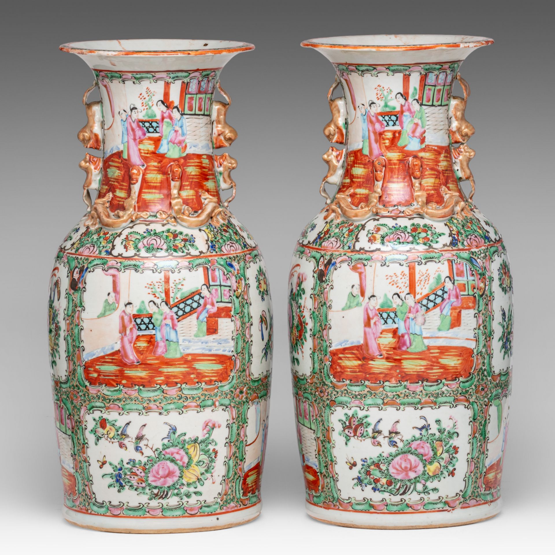 Four Chinese Canton famille rose vases, 19thC, H 44 cm - Bild 8 aus 13