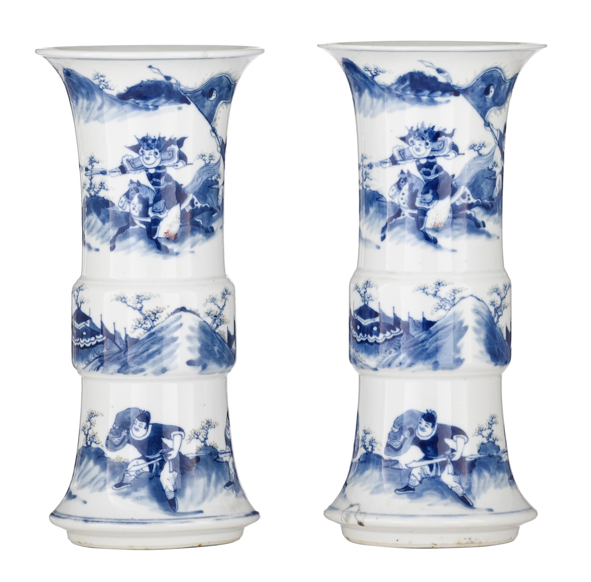 A similar pair of Chinese copper-red and underglaze blue gu vases, H 30 cm - Image 2 of 13