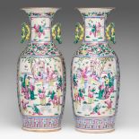 A pair of Chinese famille rose 'Playful boys in a garden' vases, paired with lingzhi handles, 19thC,