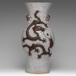 A Chinese Nanking crackle-glazed 'Dragon' vase, 19thC, H 43,3 cm