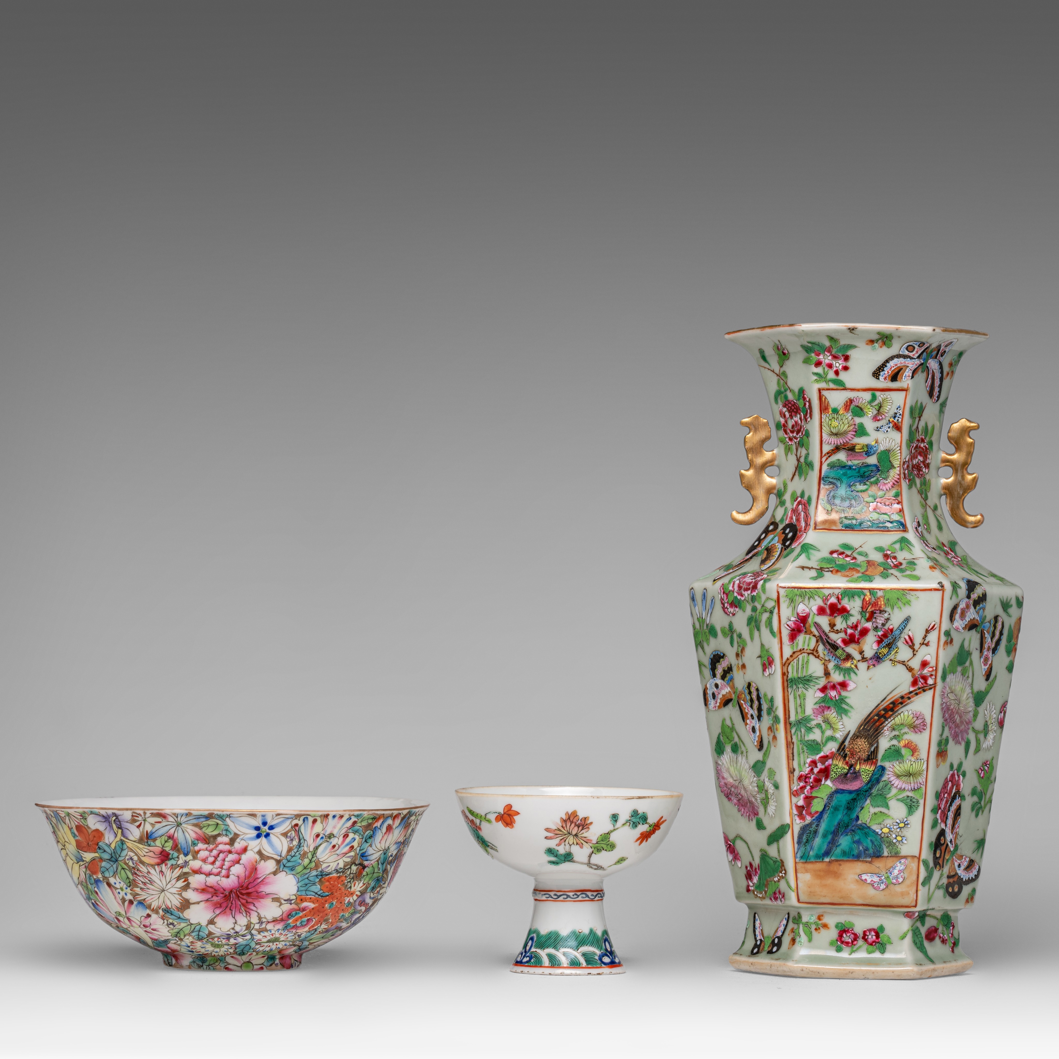 A collection of Chinese famille rose export porcelain ware and cloisonne ware, 19thC and 20thC, tall - Image 2 of 12