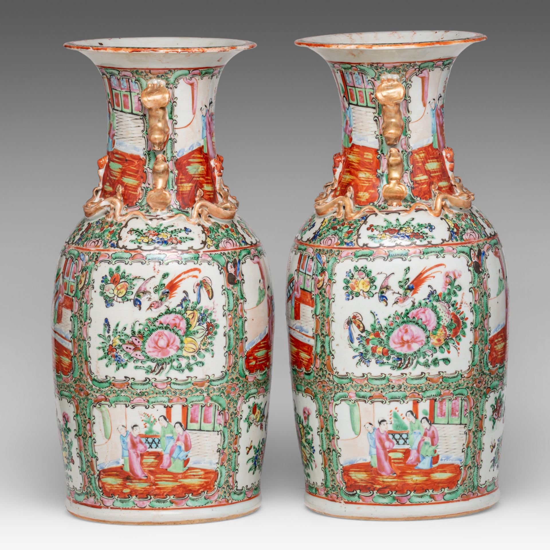 Four Chinese Canton famille rose vases, 19thC, H 44 cm - Bild 11 aus 13