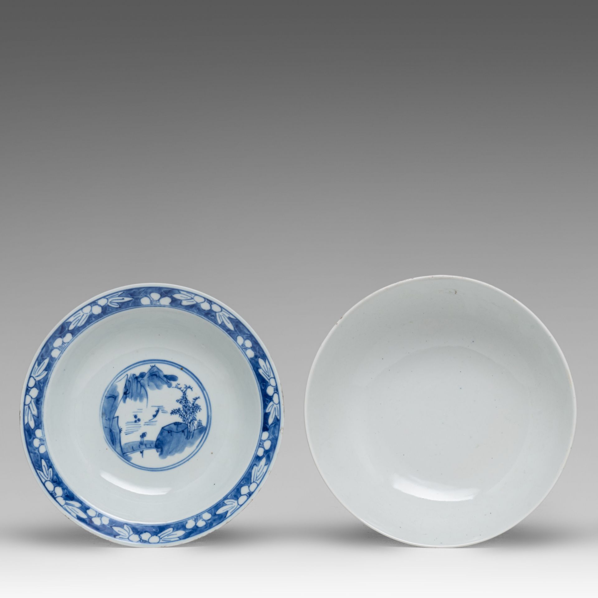 A collection of Chinese blue and white bowls and a pair of celadon vases, late 19thC/Republic period - Image 3 of 19