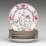 A series of ten Chinese famille rose 'Peony garden' dishes, 18thC, dia 22 cm