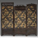 A Chinese hardwood assembled three-panelled chamber screen, tallest panel 194 x 72,5 cm