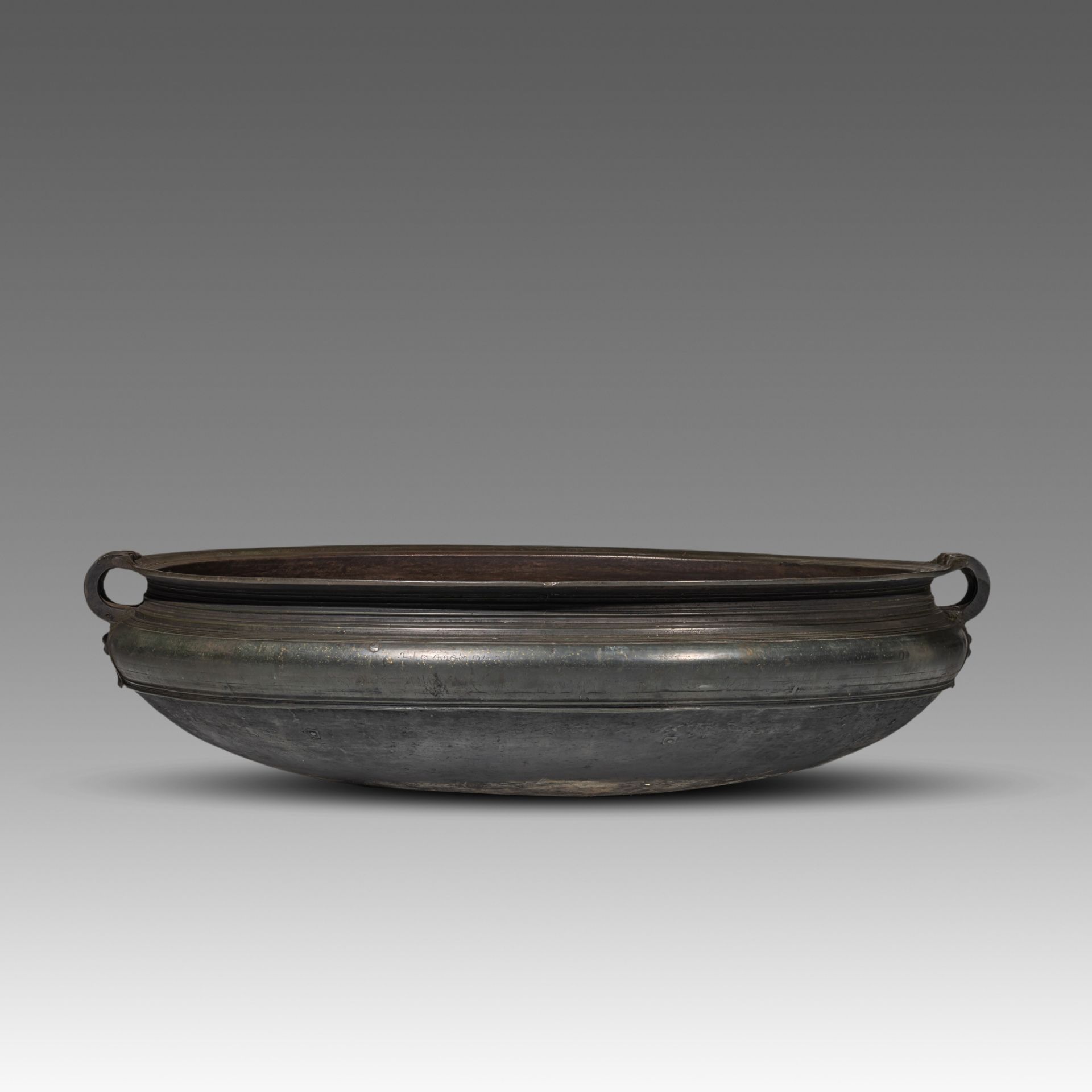 A large Indian bronze temple bowl, late 19thC, dia 103 cm - Image 3 of 7