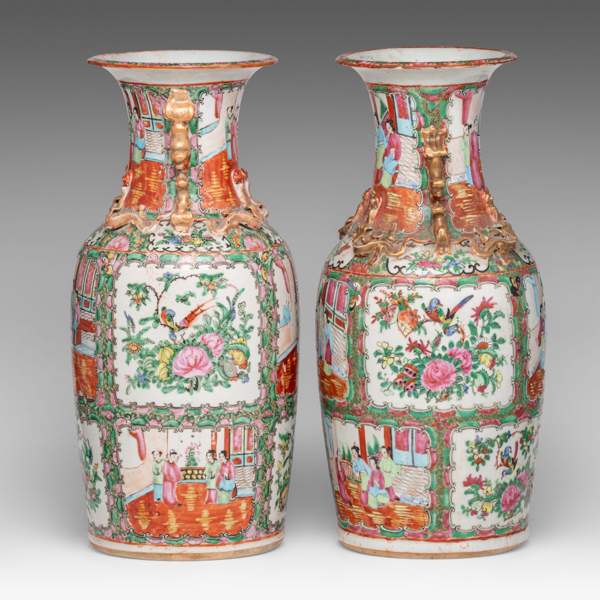 Four Chinese Canton famille rose vases, 19thC, H 44 cm - Bild 5 aus 13