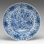 A Chinese Ming style blue and white 'Flower Garden' plate, dia 32 cm