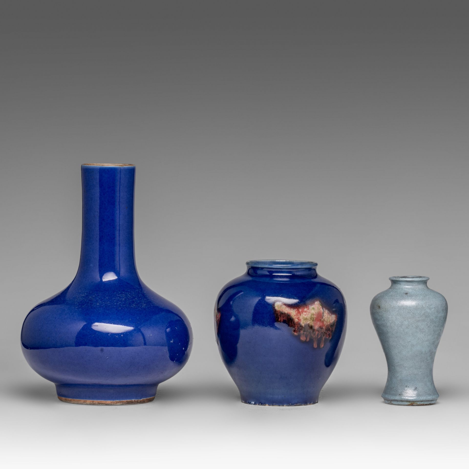 A collection of two Chinese monochrome glazed ware and a ru-ware style meiping vase, late 19thC/20th - Image 2 of 6