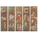 A series of six Chinese paintings, gouache on silk, late Qing, 165 x 56,5 cm (frame) - 151 x 42,5 cm