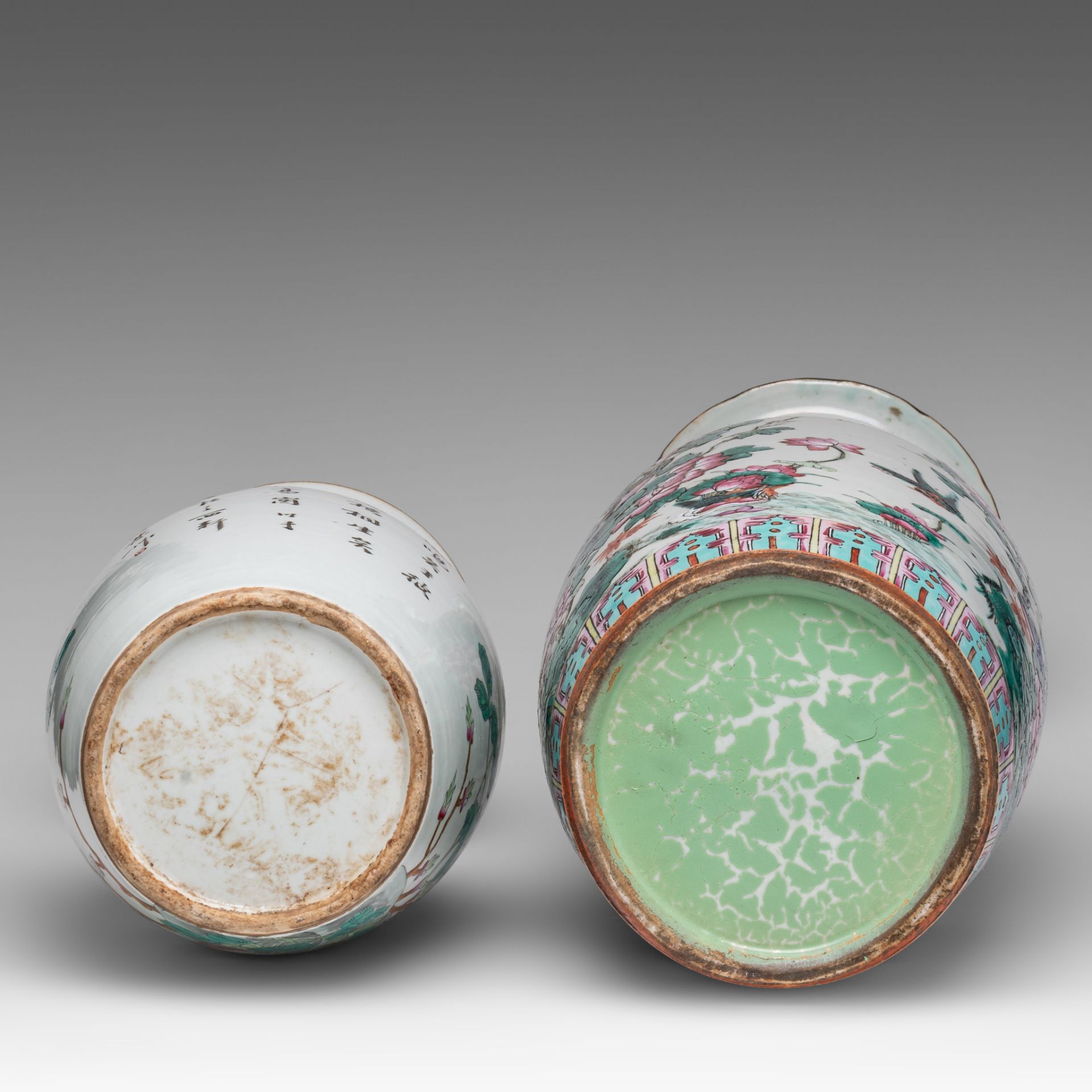 Two Chinese famille rose 'Birds amongst flower branches' vases, one with a signed text, 19thC, H 43, - Bild 6 aus 6